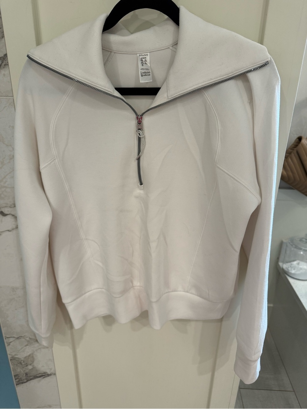 SPANX Cream Half-Zip Pullover Sweatshirt